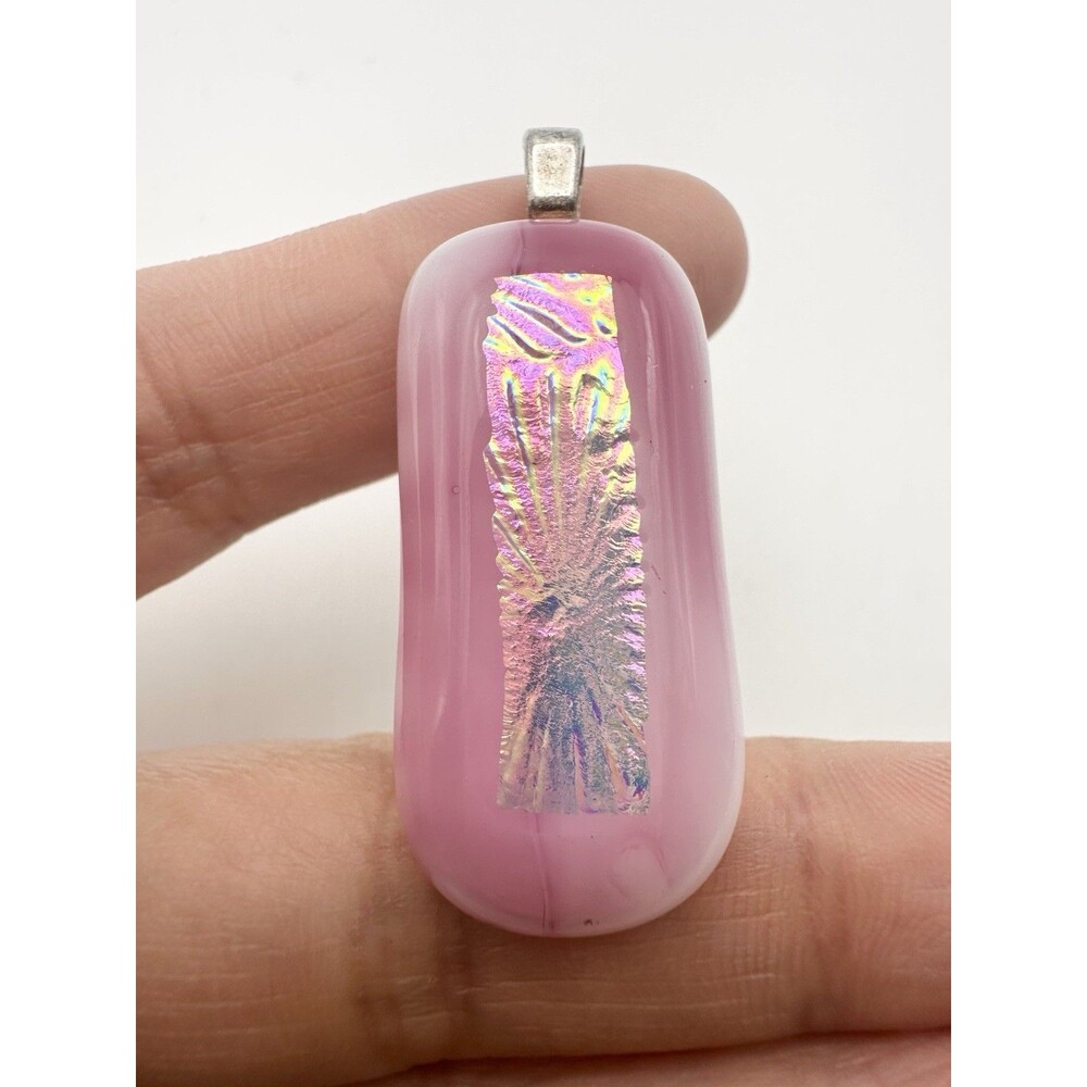 handmade fused dichroic Glass Pink Pendant